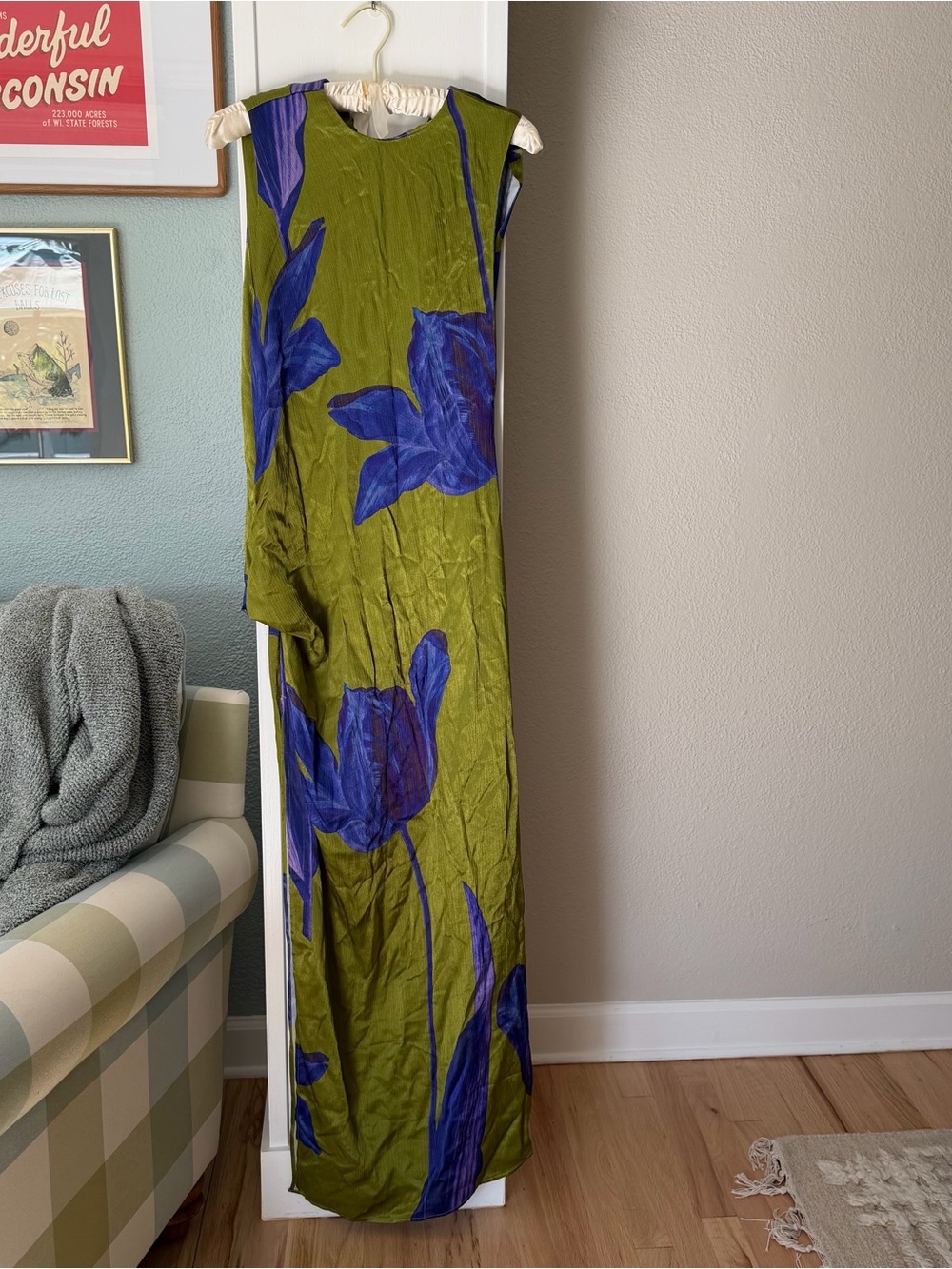 NWT Top Shop Satin Sleeveless Asymmetric Drape Floral Maxi Dress  - US